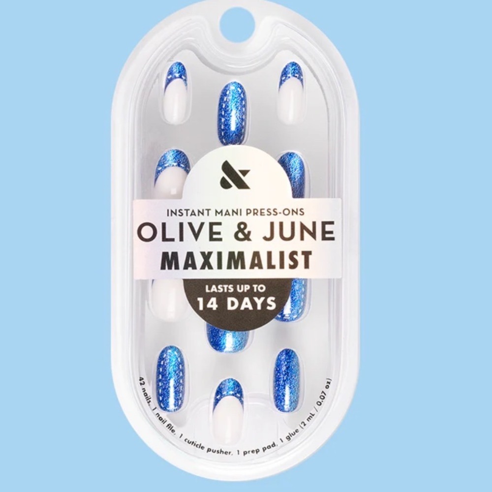Olive & June Maximalist Press-On‎ Nails Denim Mixed Pack Round Short 42ct New